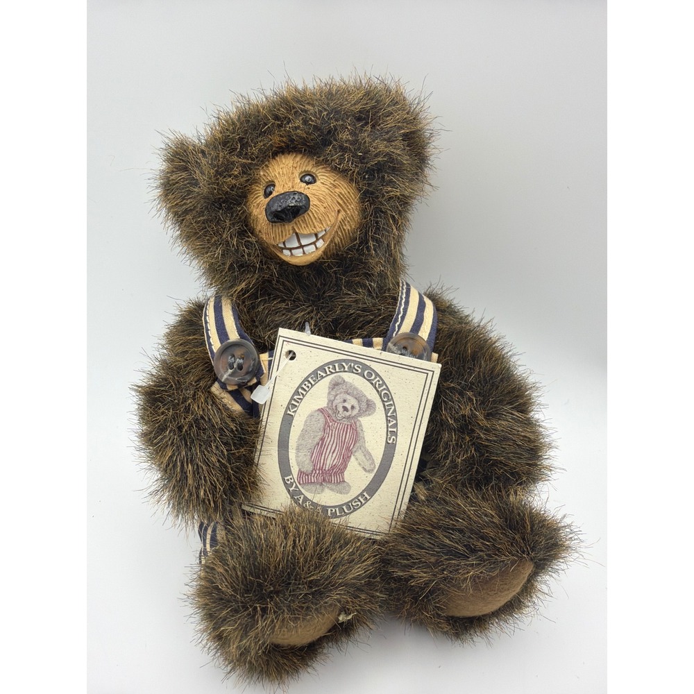 Kimbearlys Originals A&A Plush Artist Teddy Bear Resin Face Overalls E1324